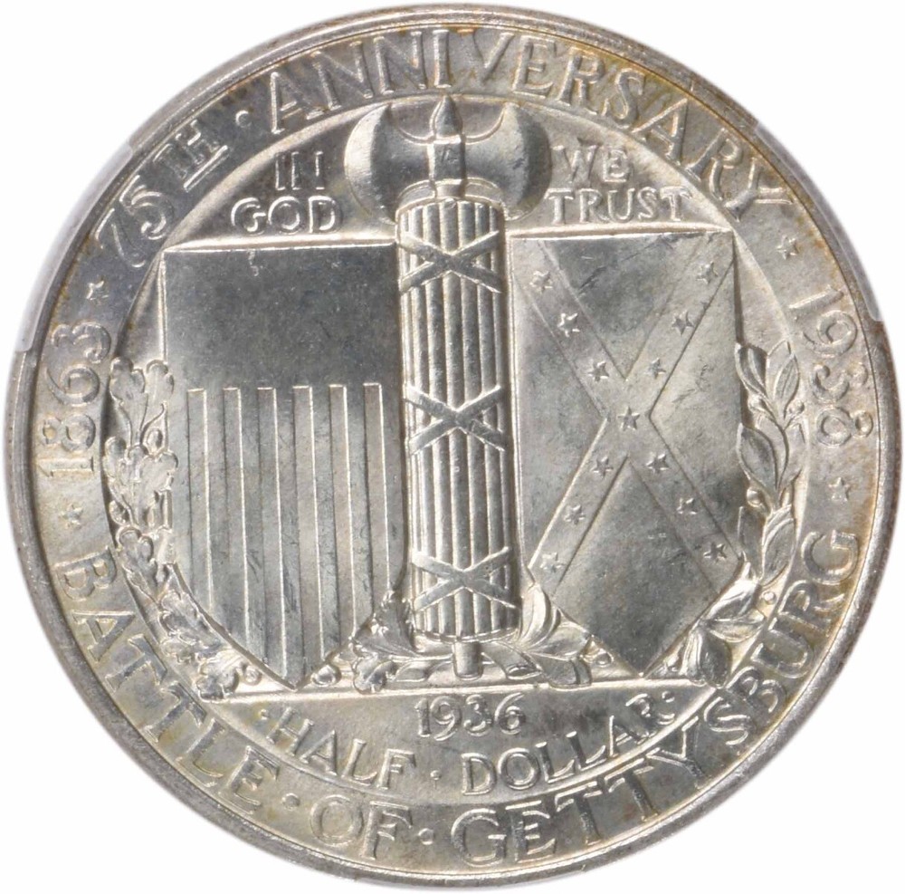 Gettysburg Commemorative Half Dollar 1936 MS65 CACG