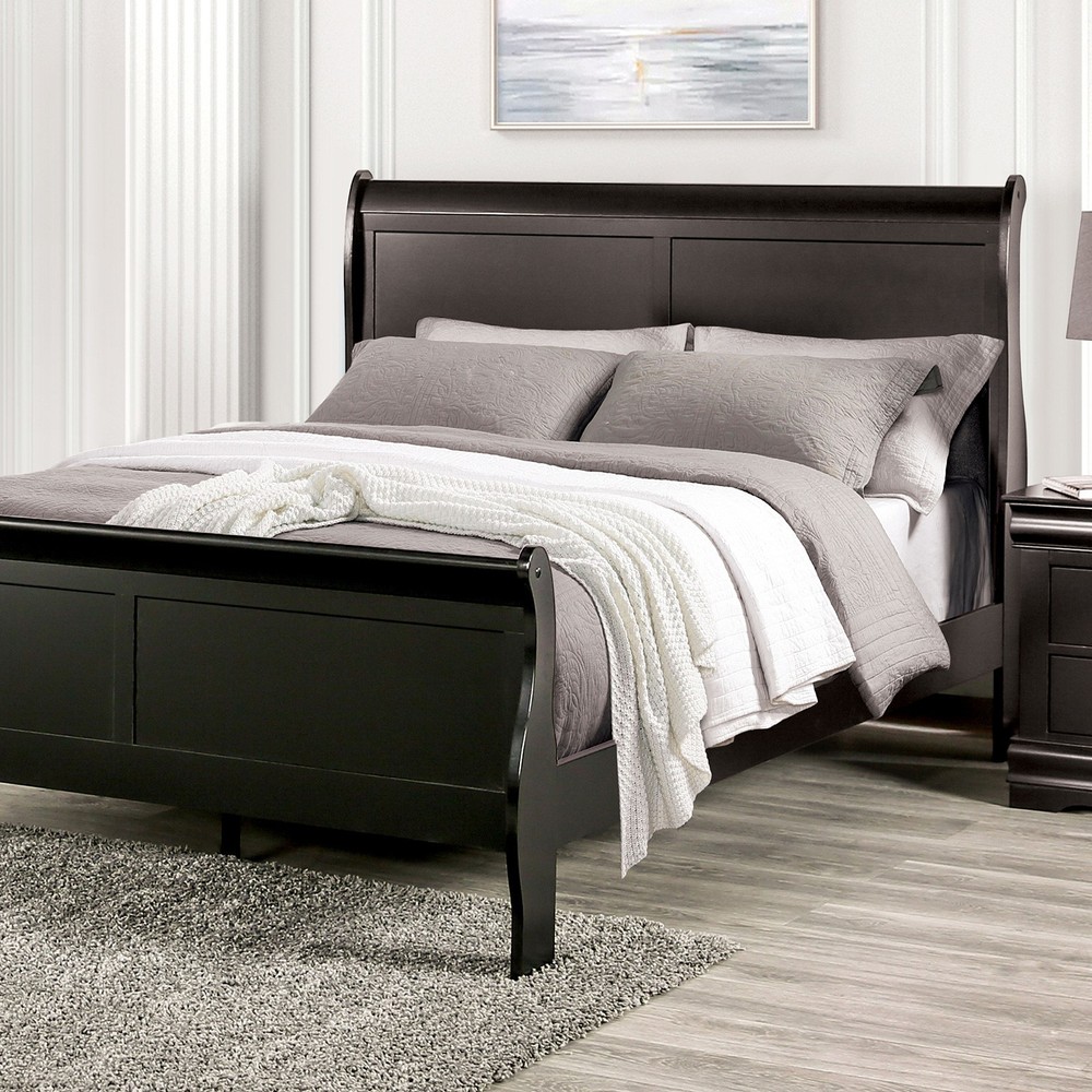 Louis Philippe Transitional Style Queen Size 6pc Bed Set Black Finish
