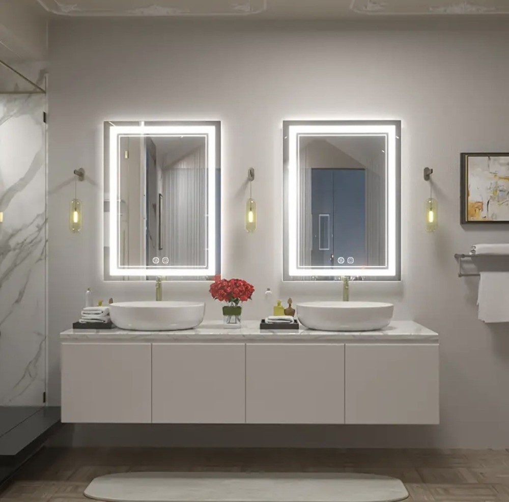 16x24'' LED Bathroom Mirror, Lighted Vanity Mirror, Memory Touch Glass Mirror