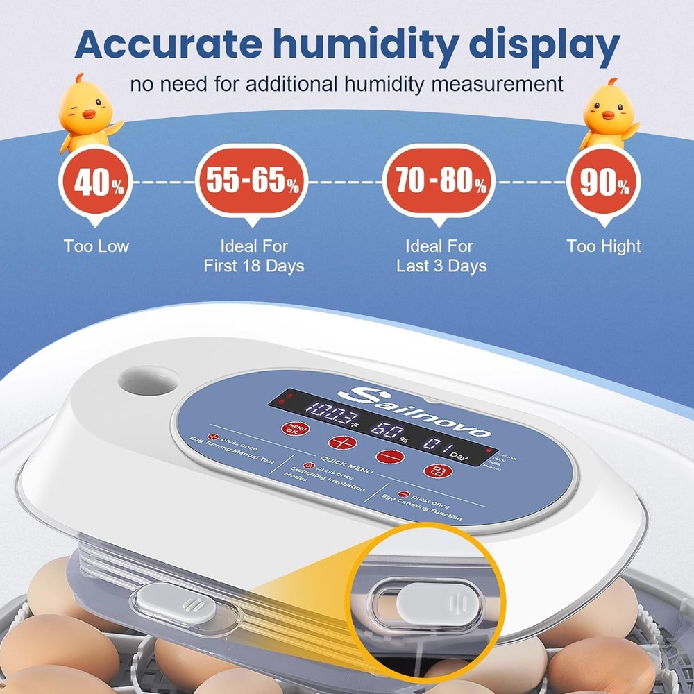 24 Eggs Incubators w/Automatic Egg Turning, Egg Candling &Humidity Display NEW!