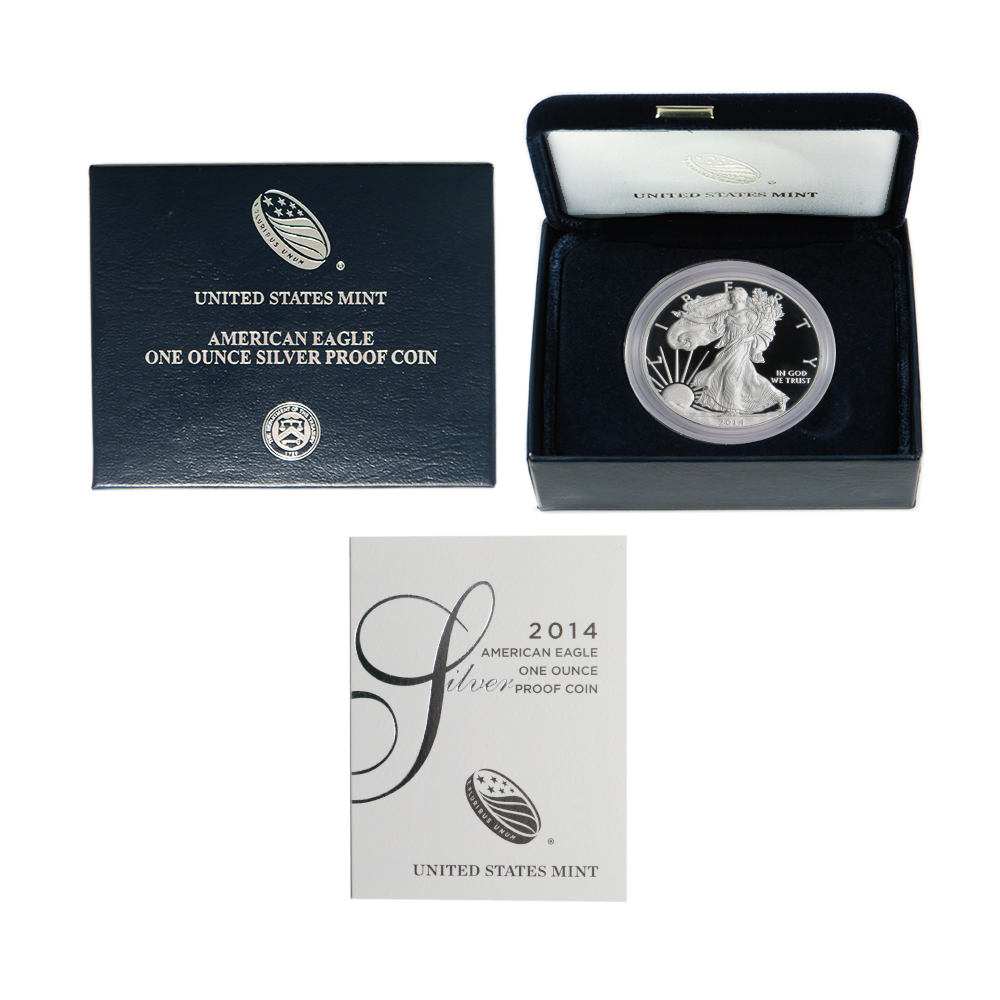 2014-W Proof $1 American Silver Eagle Box, OGP & COA