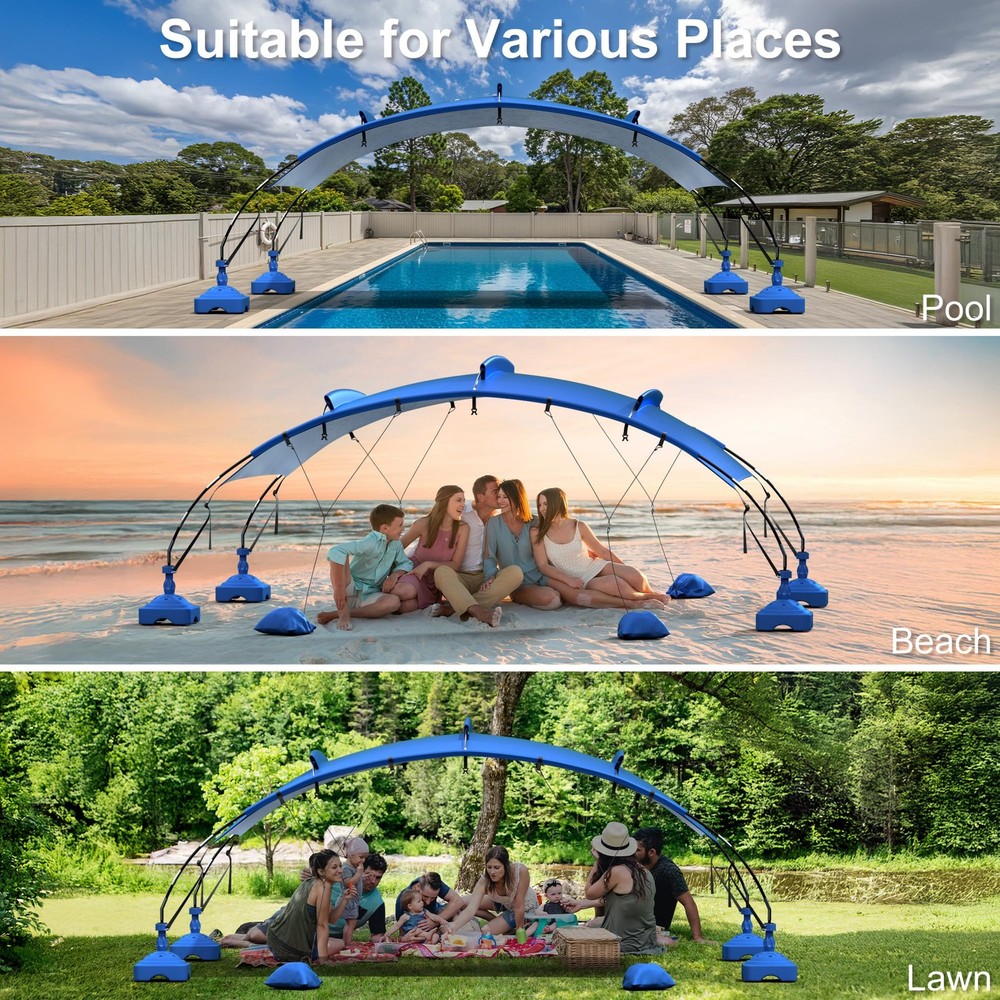 Pool Shade Canopy, Large Beach Canopy with UV Block & Waterproof, Steel Frame...