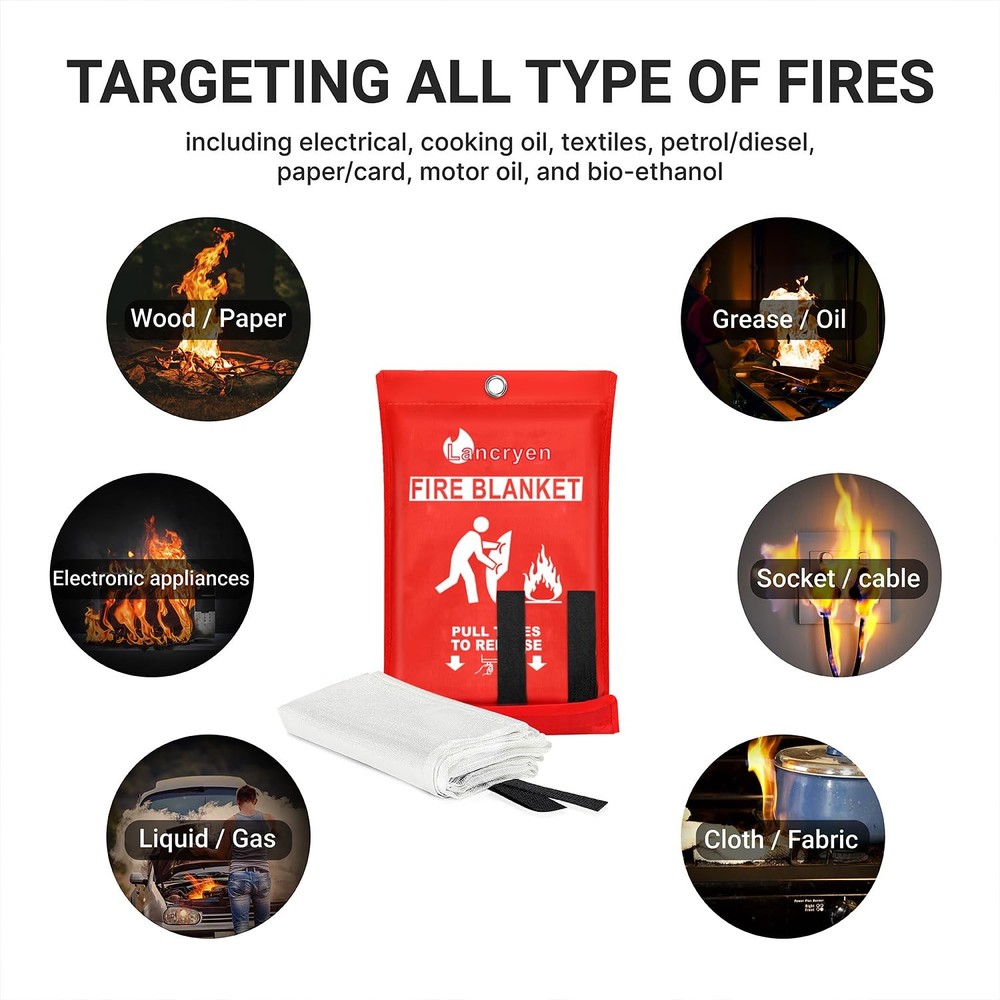 Emergency Fire Blanket, 2 Pack Fire Extinguisher Blanket, Fire Suppression Fa...