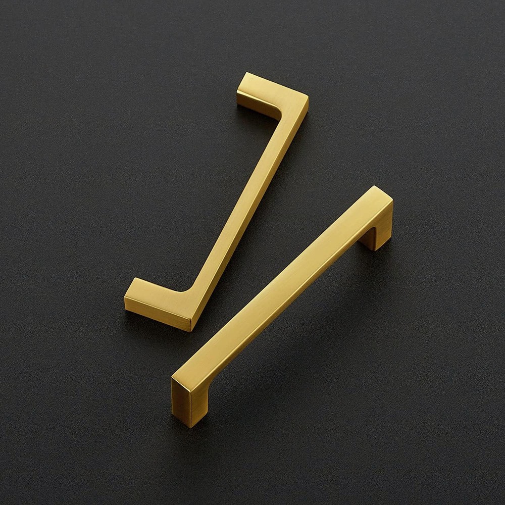 5 Pack Solid 4 Inch Kitchen Square Cabinet Handles Brushed Brass Cabinet Pull...