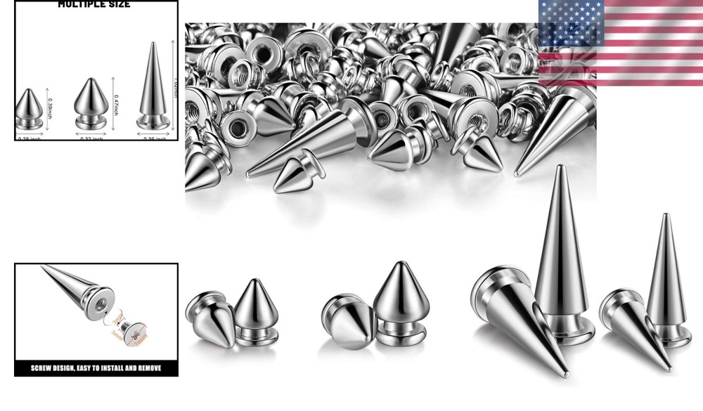 Versatile 170-Piece Silver Cone Spikes Set - Large, Medium, Small for DIY Crafts