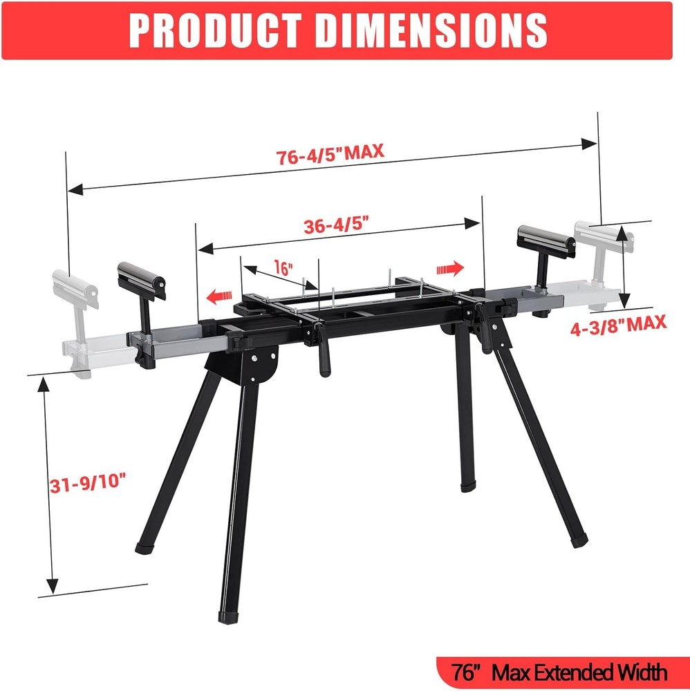Universal Miter Saw Stand 330Lb Load Capacity Adjustable Support Arms