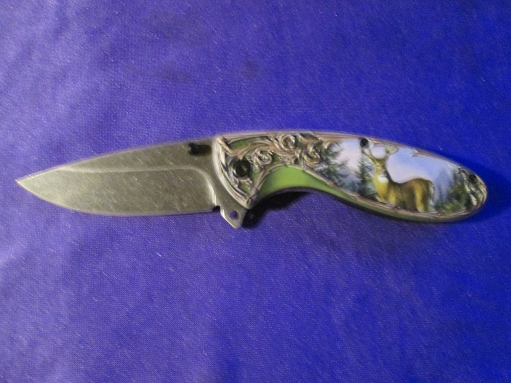 RITE EDGE 4 1/2" 3D  PRINTED DEER FOLDER LOCKBACK KNIFE WITH BELT CLIP  #PD15