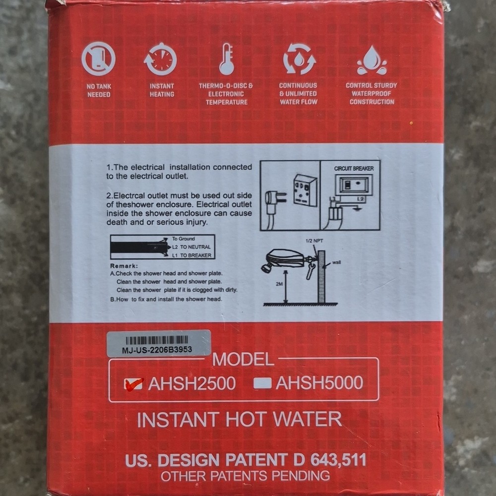 Drakken iHeat Hotspot AHSH2500 Tankless Water Heater Instant Heating Silver