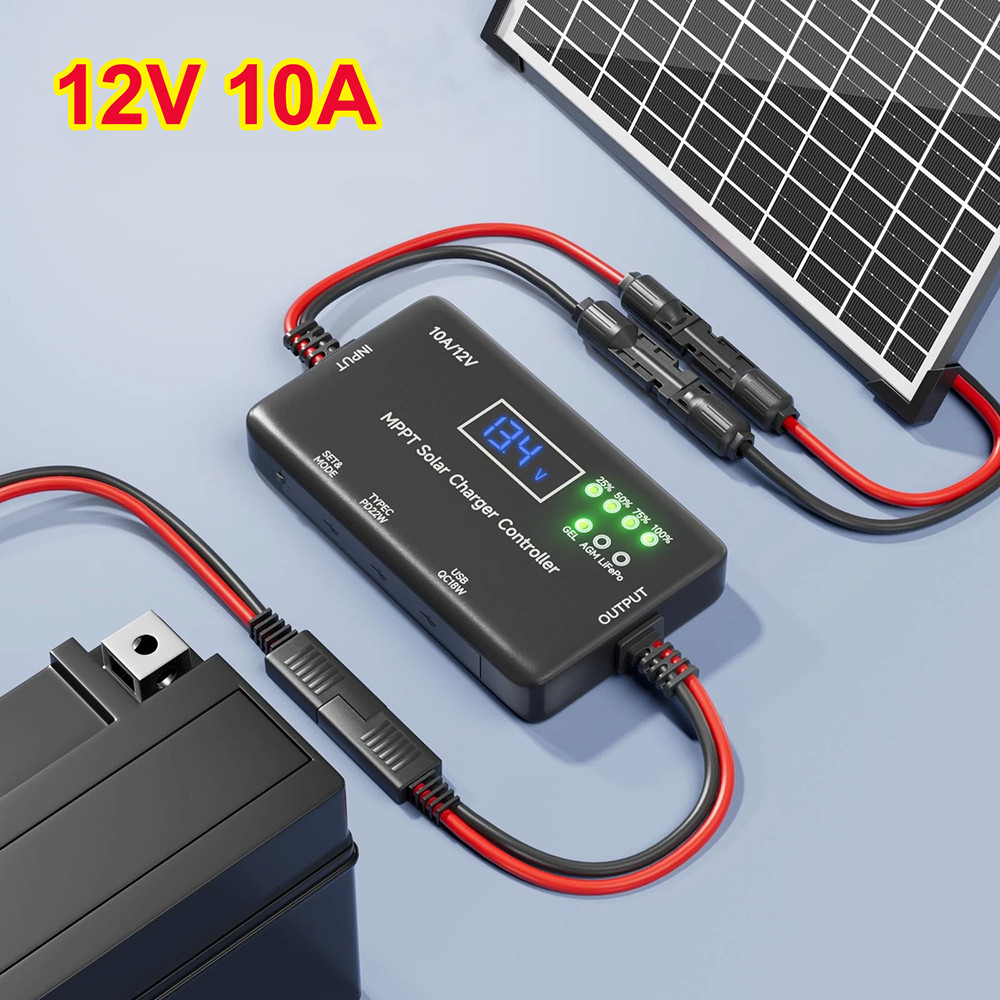 12V 10A MPPT Solar Charge Controller Type-C & USB Output for Solar Panel Battery