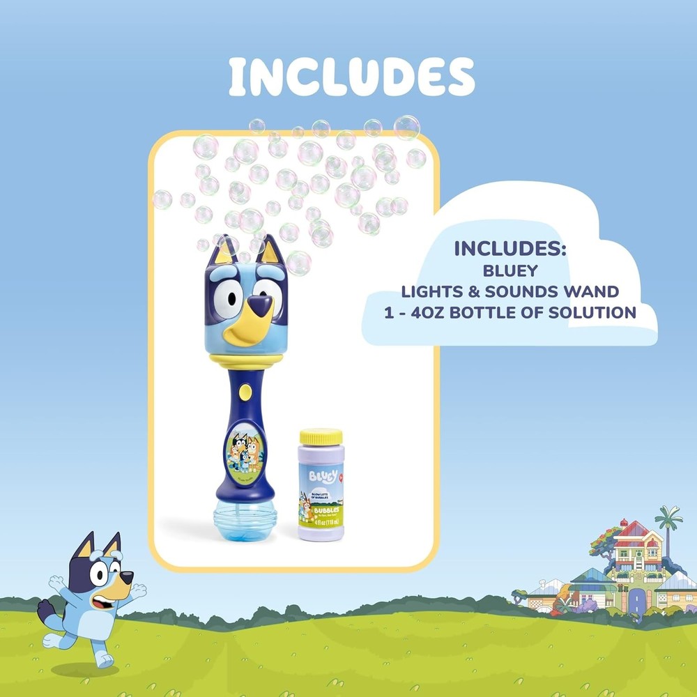 BLUEY Light and Sound Musical Bubble Wand, Includes Bubble Solution