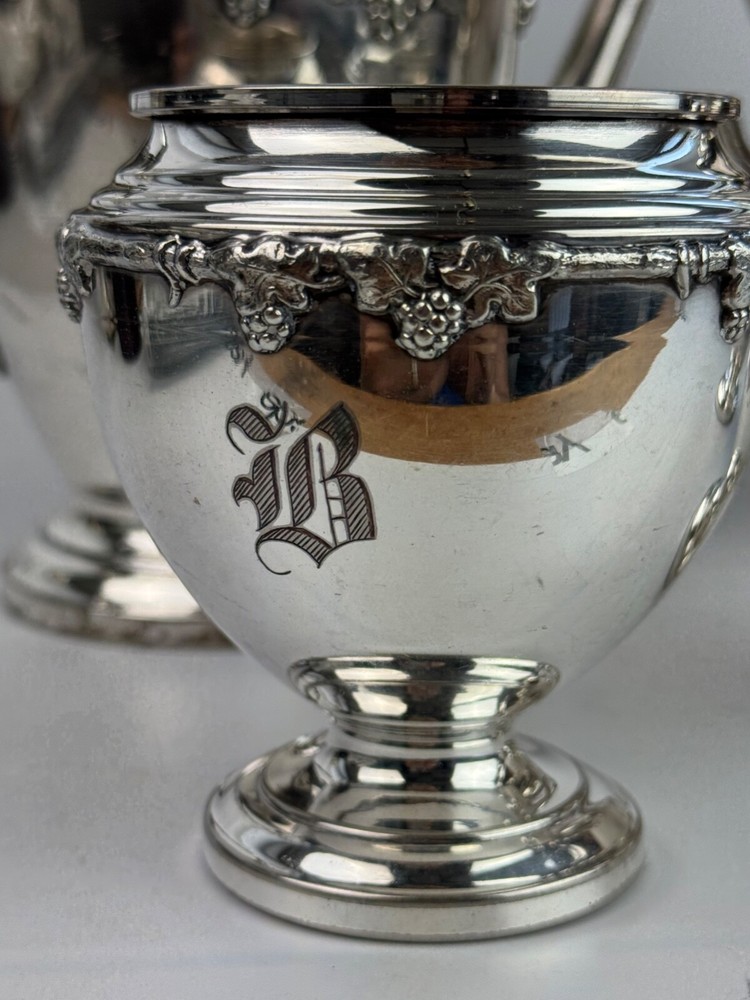 CS Silver On Copper Grape Pattern Tea Set Monogram B