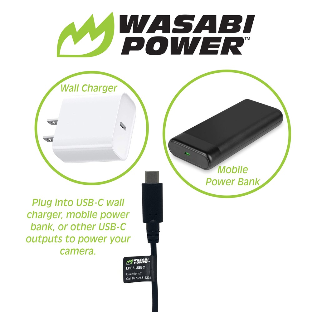Wasabi Power DC Coupler with USB-C Input for Canon LP-E8