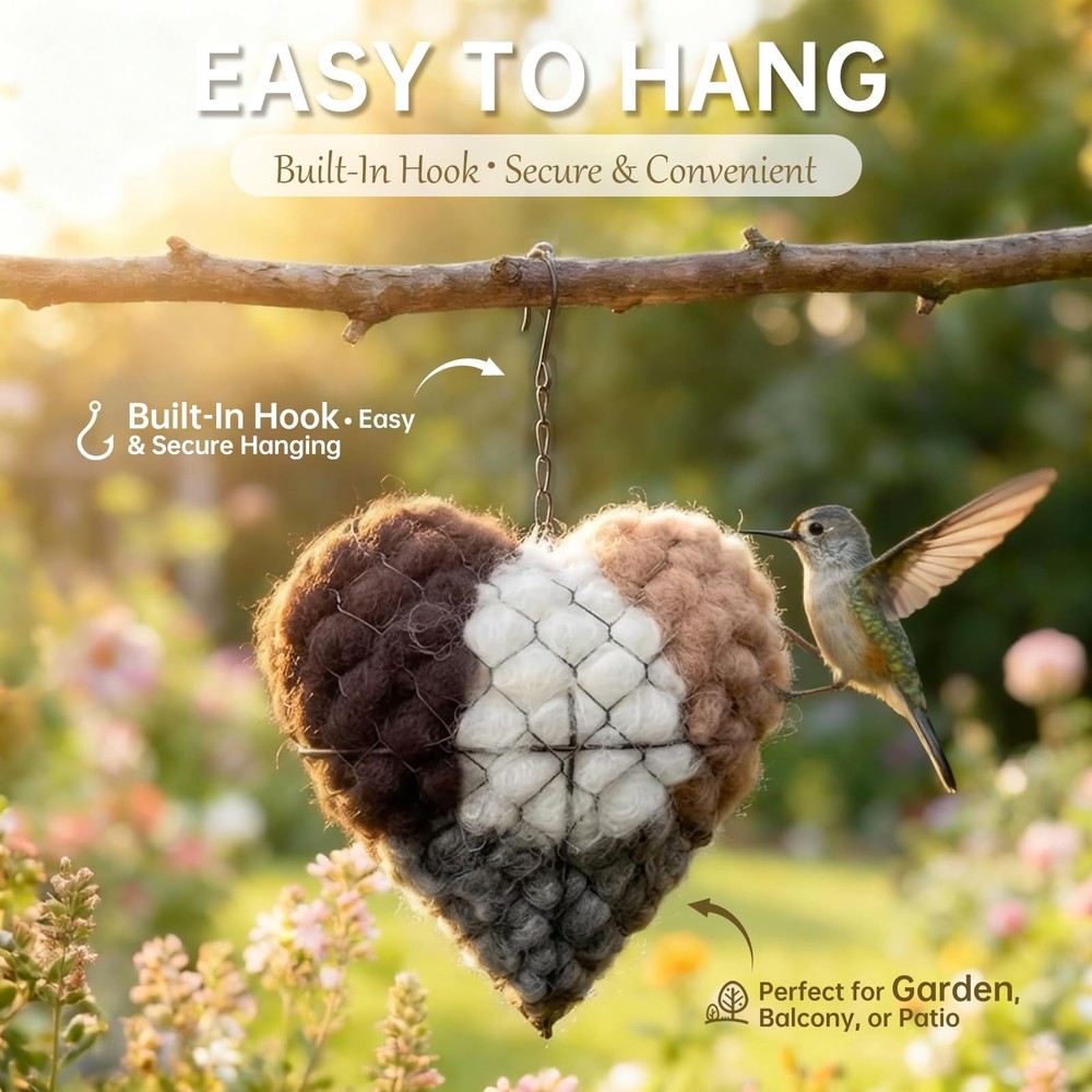 Handmade Fiber Bird Nesting Heart, Nesting Material for Wild Bird, Refillable...