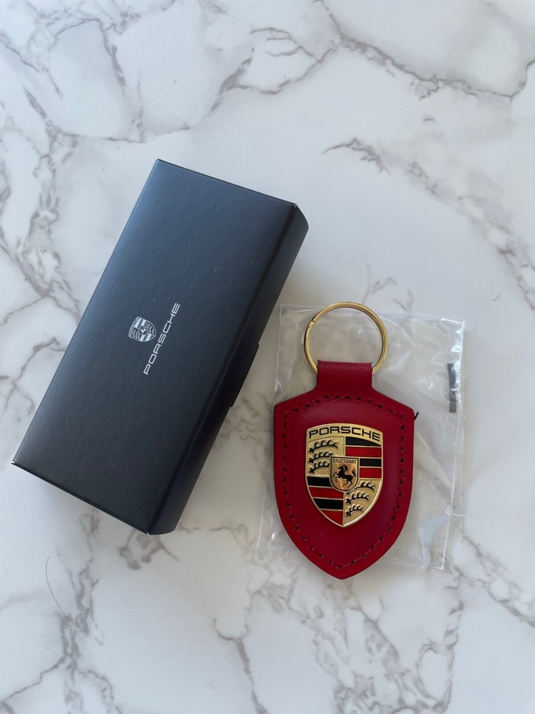 Brand New Authentic Porsche Keyring Key Ring Red Leather