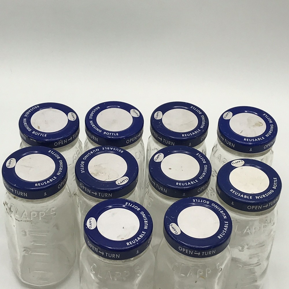10 Vintage Clapp's Reusable Nursing Glass Bottles