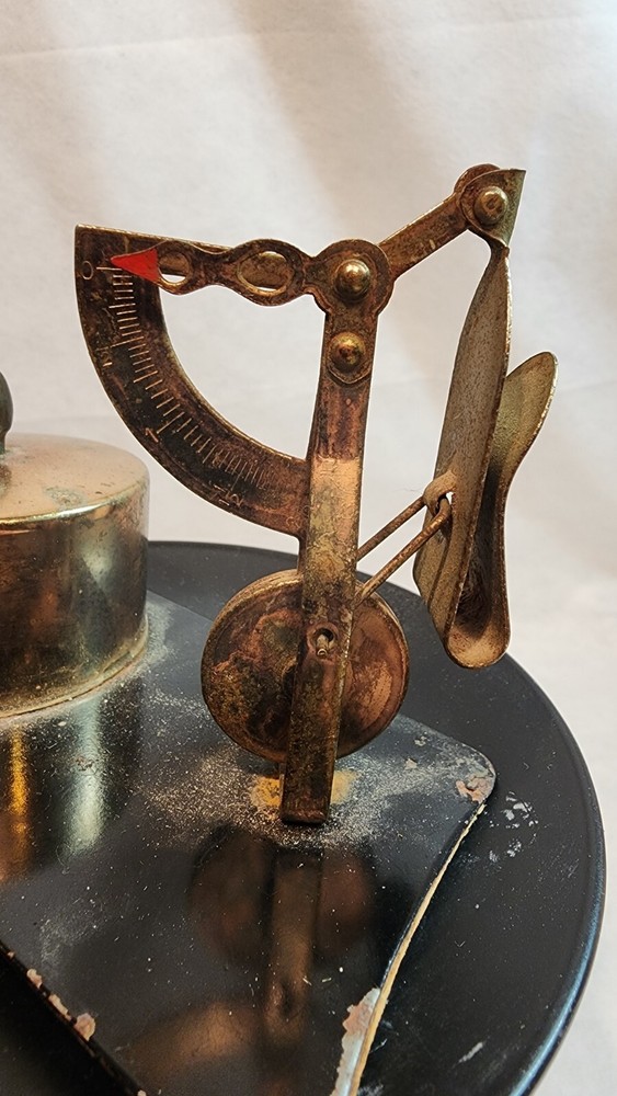 Vintage Brass Desk Accessory 2 oz POSTAGE SCALE & Stamp Dispenser
