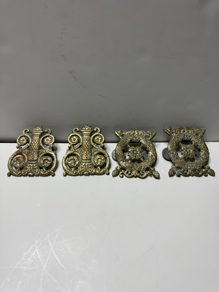 Vintage Brass Decal, Set of 4 Victorian Style