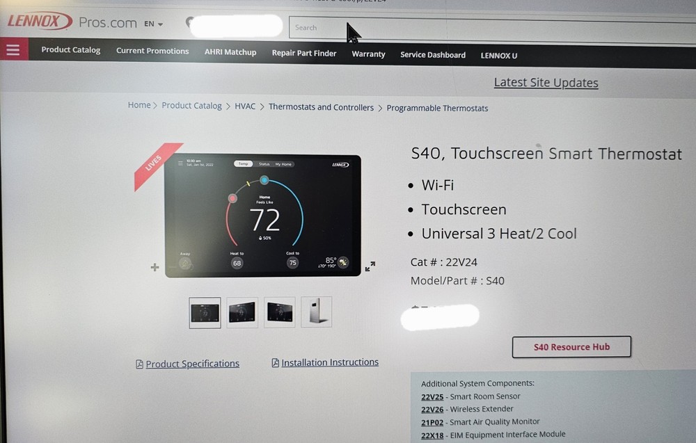 Lennox S40 Smart Programmable Thermostat Alexa Google Apple