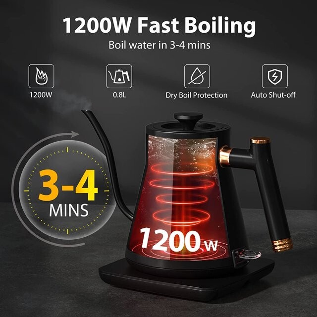 Electric Gooseneck Kettle,Pour Over Coffee & Tea Kettle,1200 Watt Quick Heating.