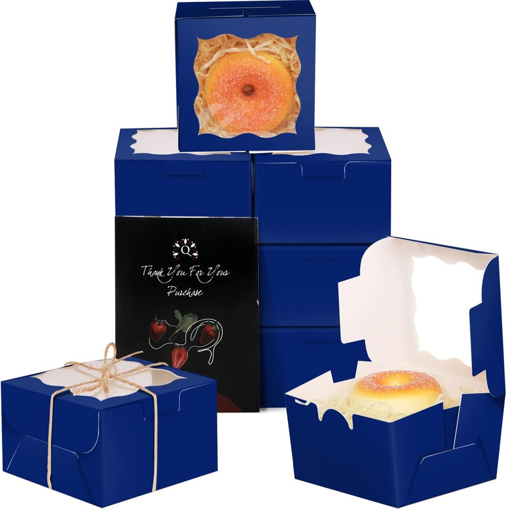 Dark Blue Bakery Boxes with Window 55pcs 4x4x2.5 Mini Cookie Boxes Macaron Bo...