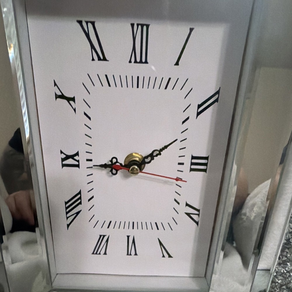 Silver Mirrored Glass Mantel Clock Roman Numerals Quartz Modern Rectangularruns
