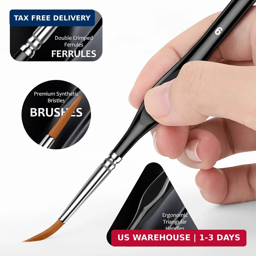 10Pcs Micro Paint Brushes Set with Triangular Handles - For Acrylic, Watercolor,