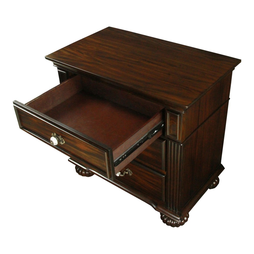 FOA Damos 2pc Dark Walnut Solid Wood Bedroom Set - Queen + Nightstand