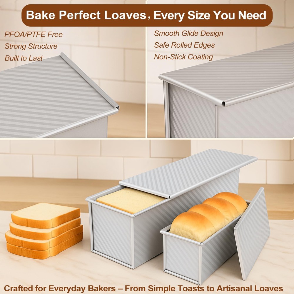 2-Pack Pullman Loaf Pan with Lid –Includes Two Size 13 * 5" & 8.4 * 4.8" Loaf...