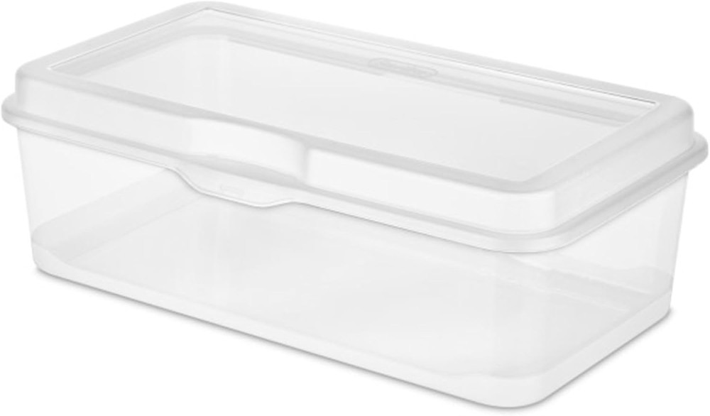Sterilite 6-Pack Rectangular Large Fliptop, Clear Plastic Storage Box with Hinge