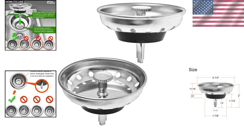 Stainless Steel Sink Strainer & Rubber Stopper Set - Efficient Drainage Solution