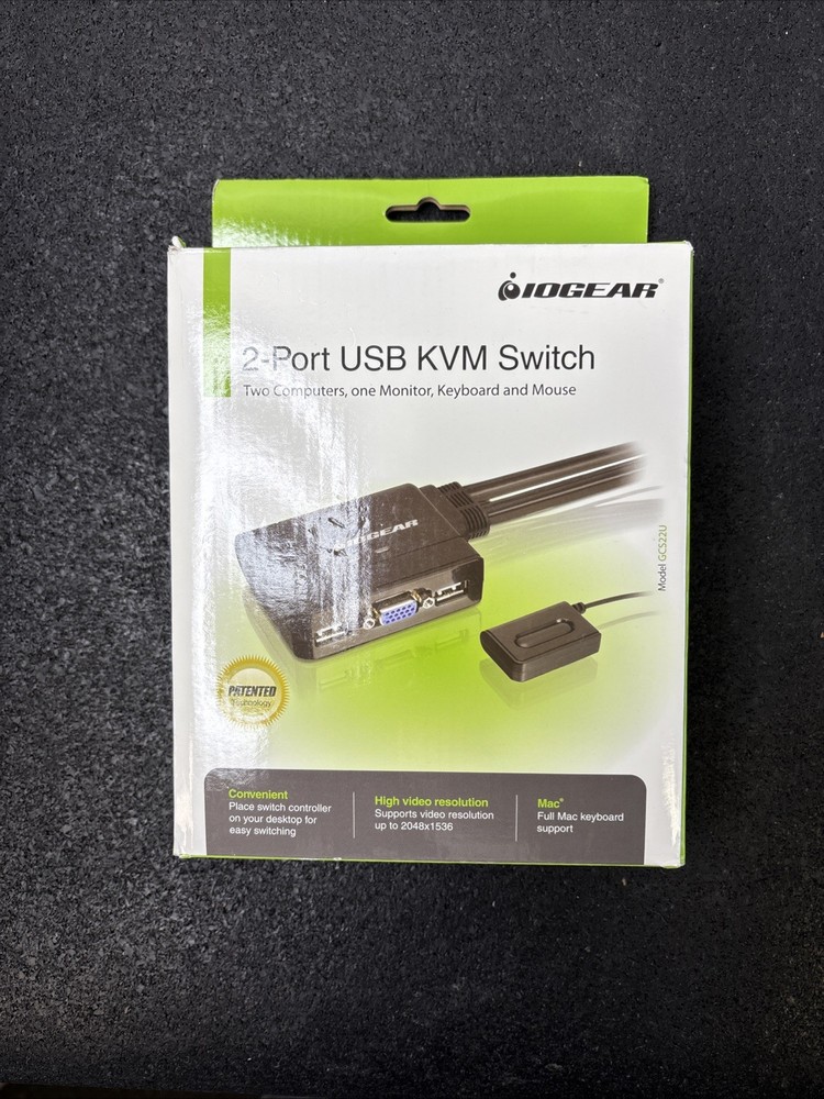 IOGEAR 2-Port USB KVM Switch VGA Cable with Cables and Remote Model GCS22U