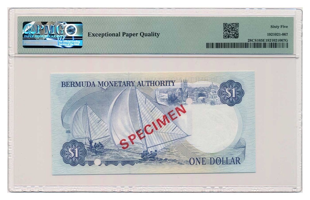 BERMUDA banknote 1 Dollar 1984 Specimen PMG MS 65 EPQ Gem Uncirculated