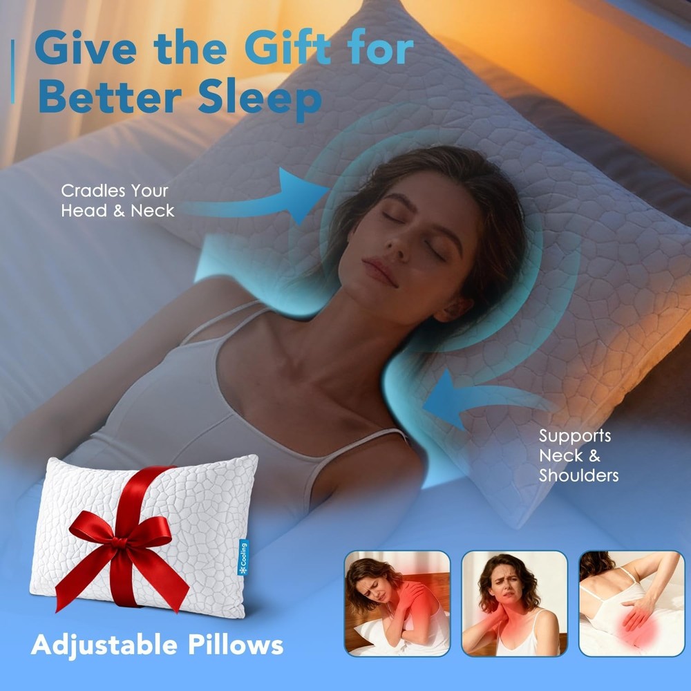 QUTOOL Cooling Pillow for Sleeping, CertiPUR-US Shredded Memory Foam Standard...