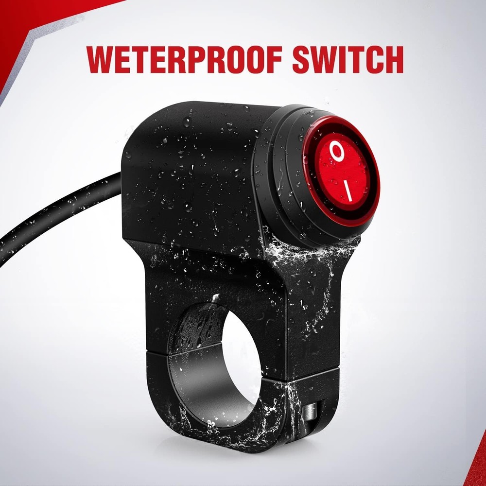 Universal Fit 12V ATV Light Switch - Waterproof Push Button with 3 PIN Connector
