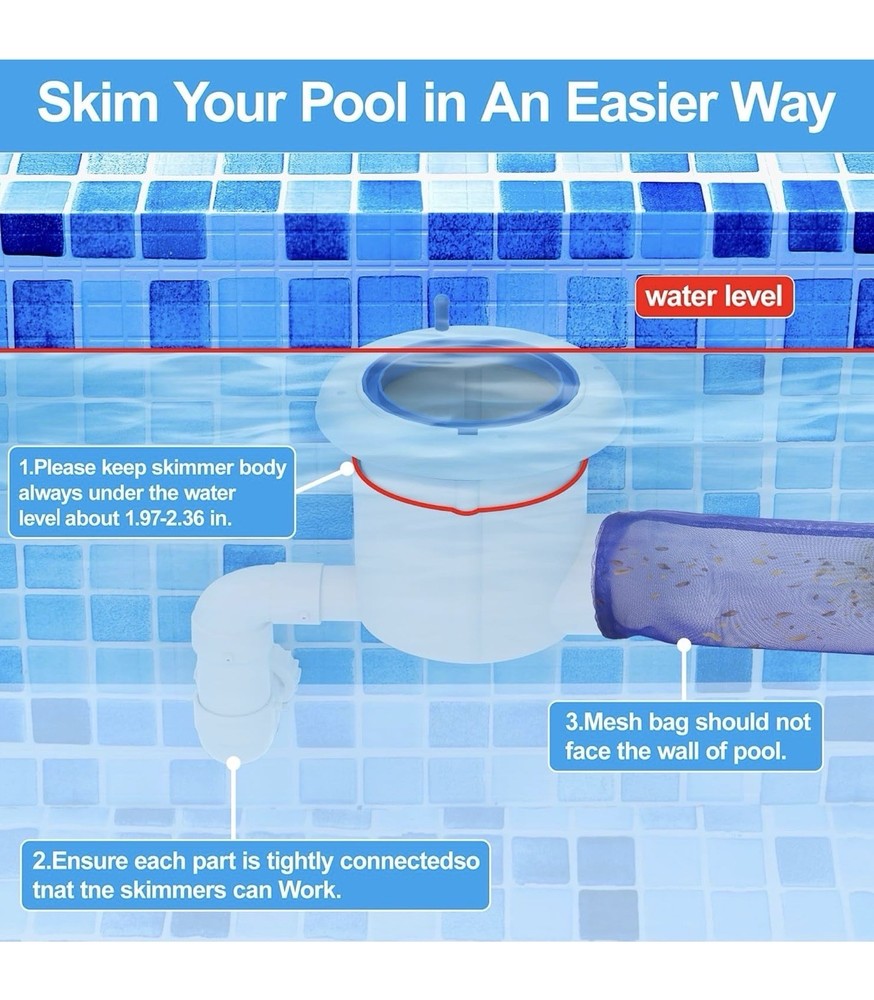 Automatic Pool Surface Skimmer Cleaner Return Jet Powered Leaf Debris Catcher