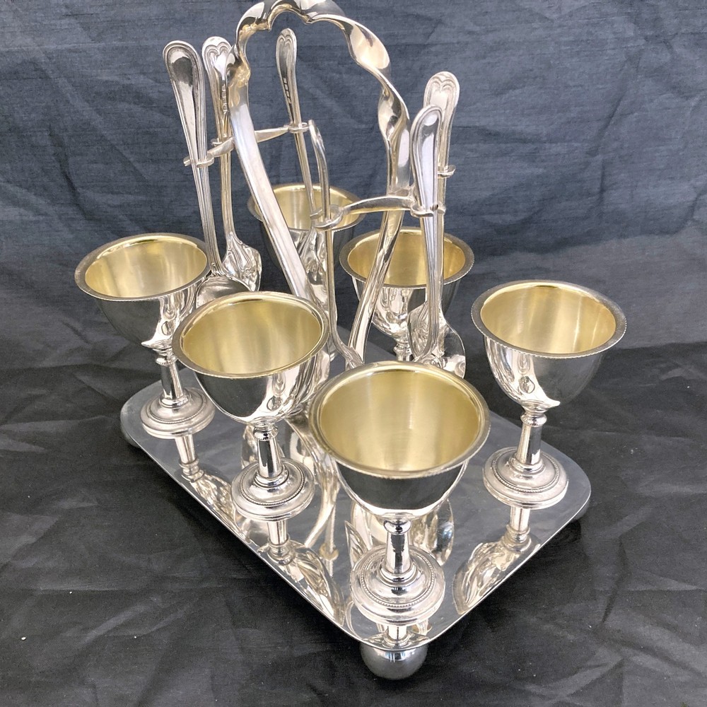Antique art deco egg cruet serving set.