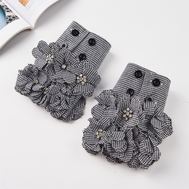 Women False Wristband Houndstooth Spread False Collar Half Shirt Collar