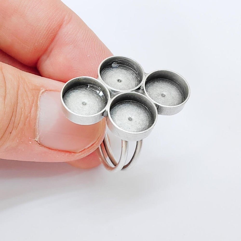 4 Cup Ring Blank Settings, Cabochon , Adjustable Antique Silver 10mm G37401