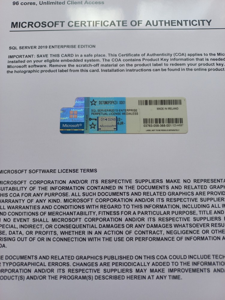 Microsoft SQL Server 2019 Enterprise 96 Core Authentic unlmitd CAL DG7GMGF0FKZV