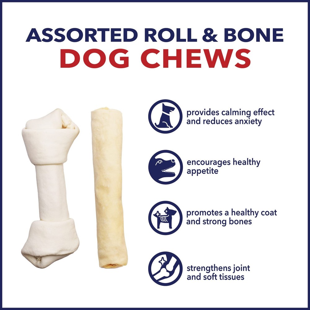 Pet Factory USA Beefhide 8-9" Assorted Bones & Rolls Dog Chews - 6 Pack