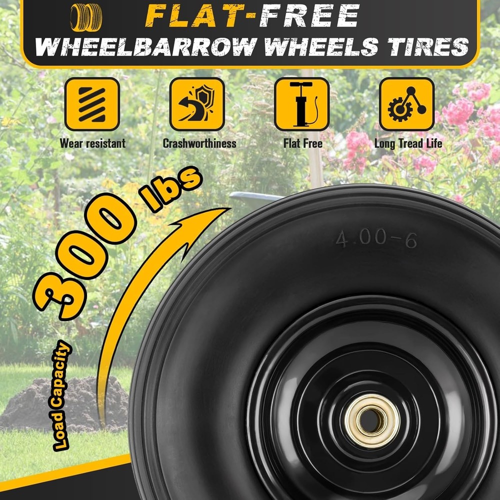 4.00-6 Solid Tire and Wheel Set - 300 lbs Capacity for Versatile Use