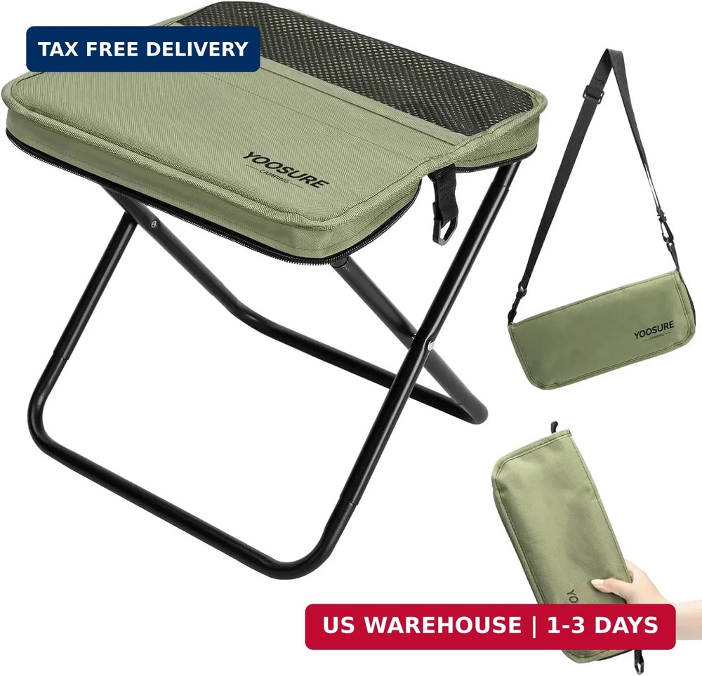 Portable Folding Camp Stool with 2 Side Pockets, Lightweight Foldable Camping St