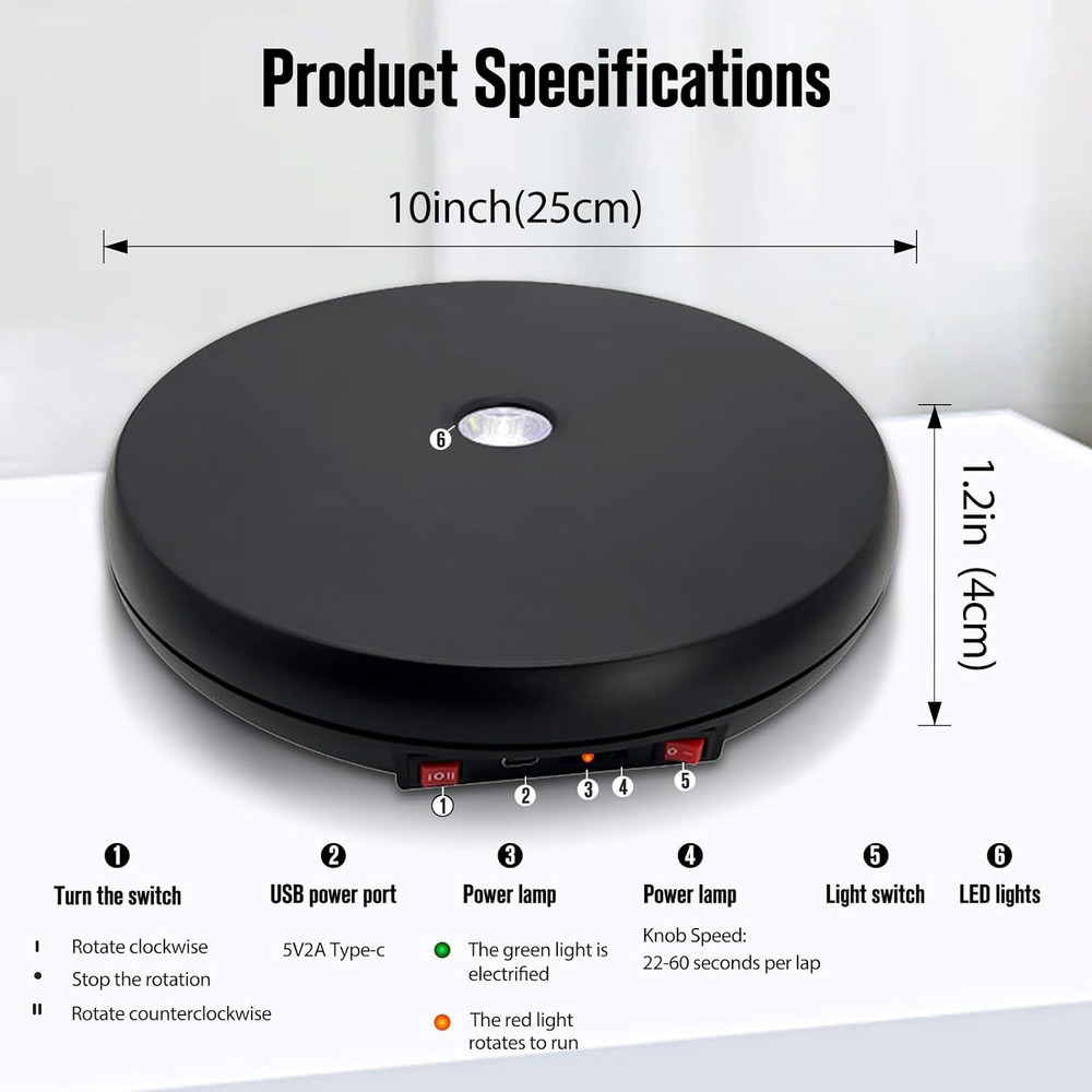 Multicolor LED Light Motorized Rotating Display Stand , 10 inch /55lbs Load, 360