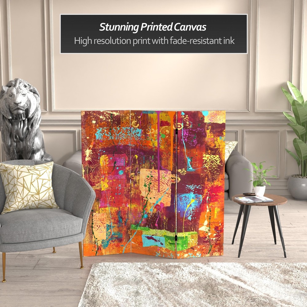 Red Lantern 4 ft. Short Double Sided India Canvas Folding Screen 3 Panel Free...