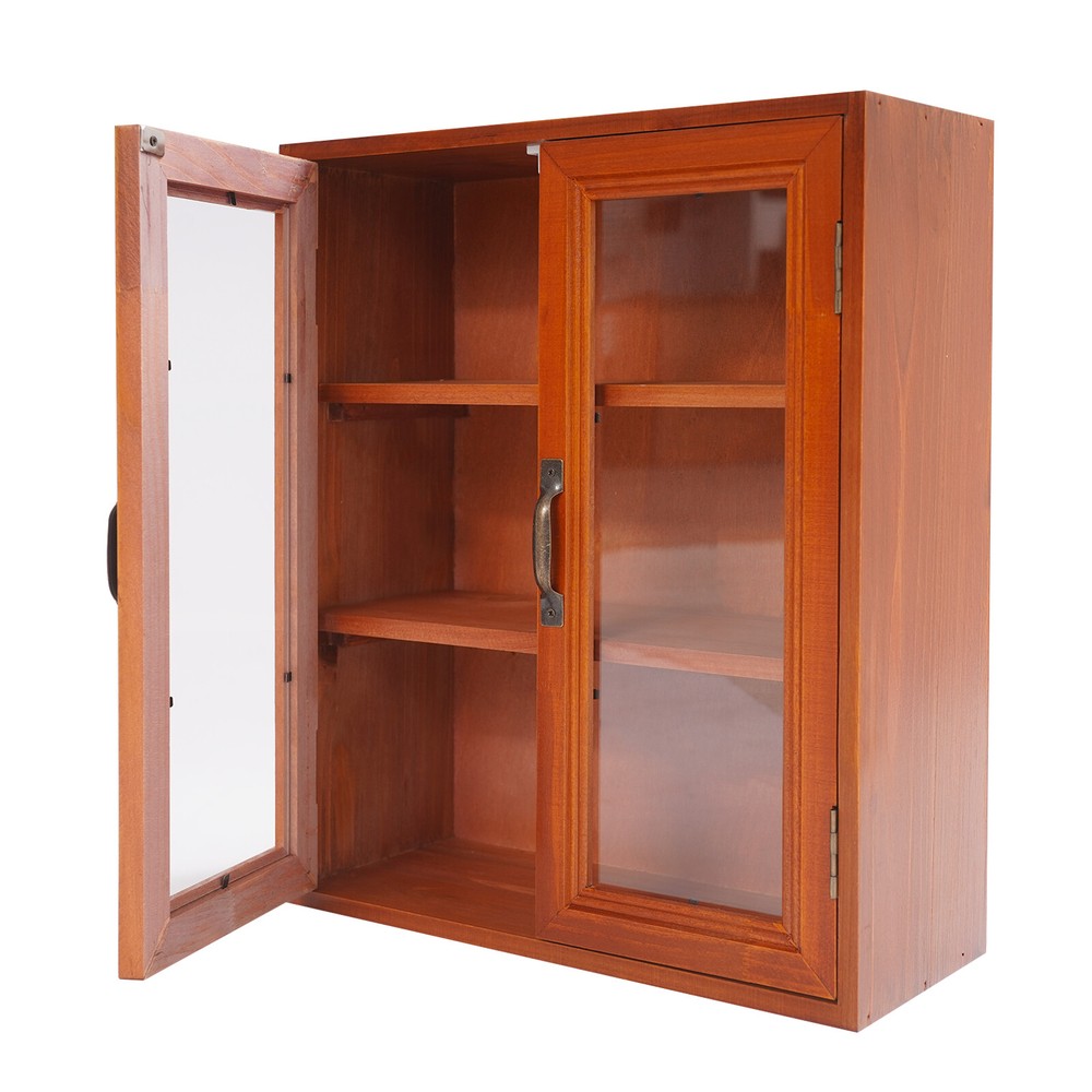 Brown Storage Cabinet 3 Tiers Solid Wood Storage Cupboards Rectangle Modern