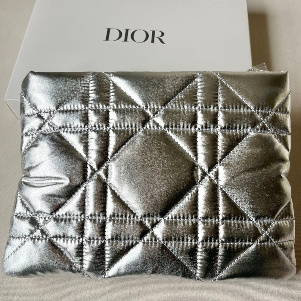 Christian Dior Novelty Pouch Silver Cannage Pattern Unused Authentic