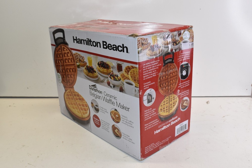 Hamilton Beach Durathon Ceramic Removable-Grid Belgian Waffle Maker- Open Box