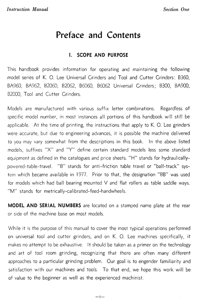 K.O.LEE Universal, Tool, & Surface Grinders Instructions & Operator Manual 0821