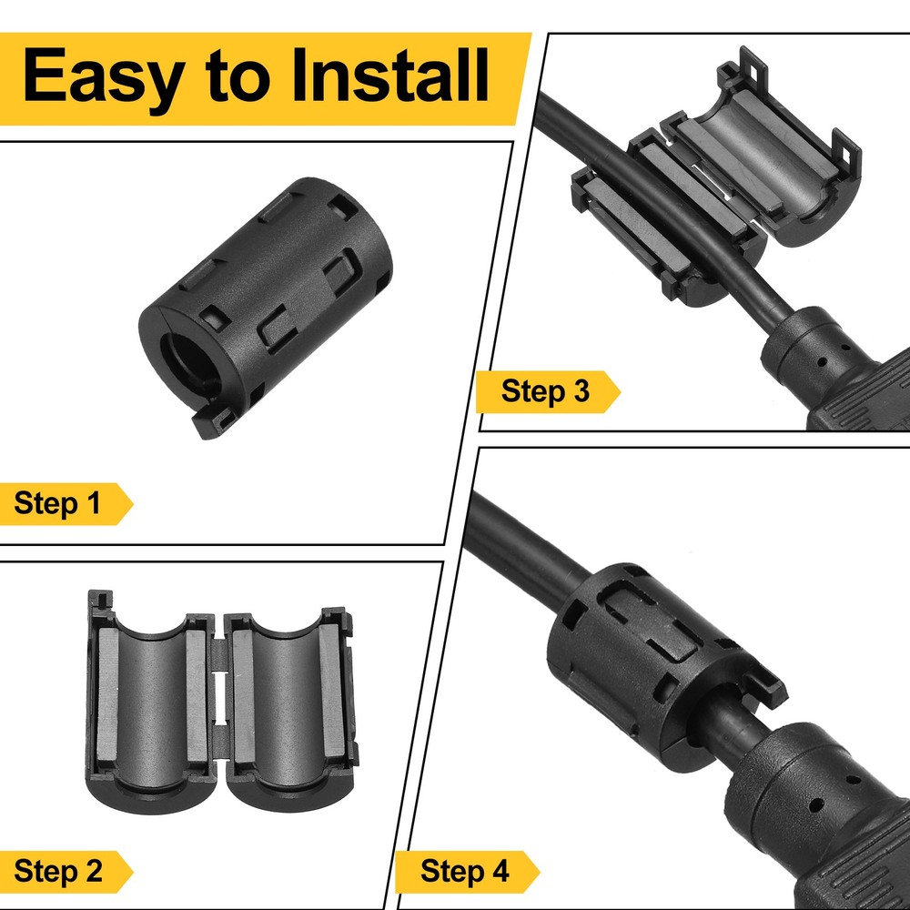 12 Pcs Ferrite Filter Ring Core Cable Clip ID 11mm with Ears, Black