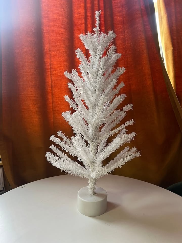 Tabletop White Artificial Christmas Pine Tree with Round Base